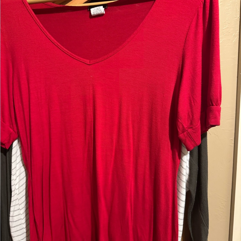 Red V-Neck Women's Top